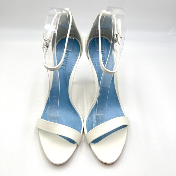 Schutz Size 8.5 Cadey Lee White Leather Minimalist Stiletto Heel Sandals Shoes - Picture 2 of 14